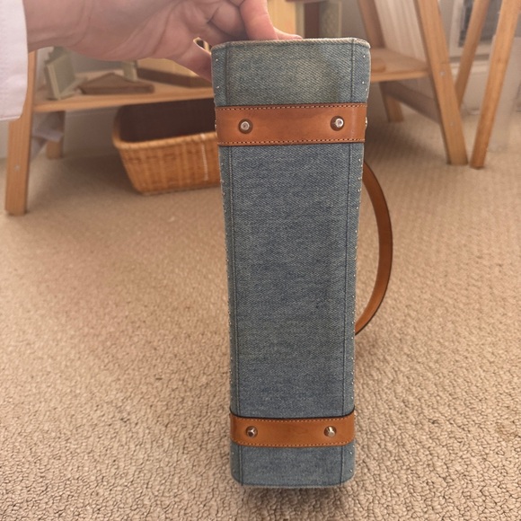 Blue and Tan Shoulder Bag with Leather Accents - Picture 12 of 17